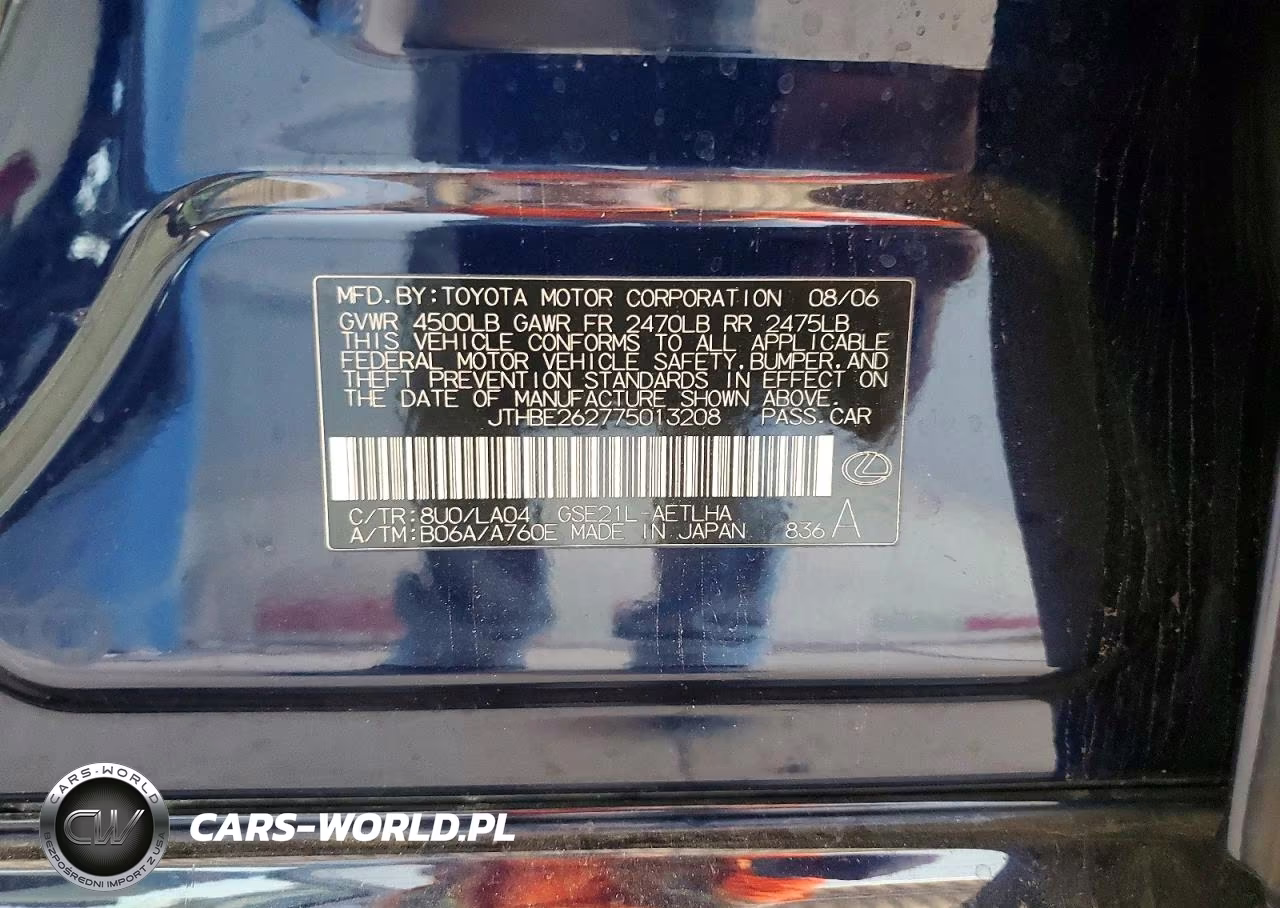 2007 Lexus Is 350 VIN:JTHBE262775013208 - 12
