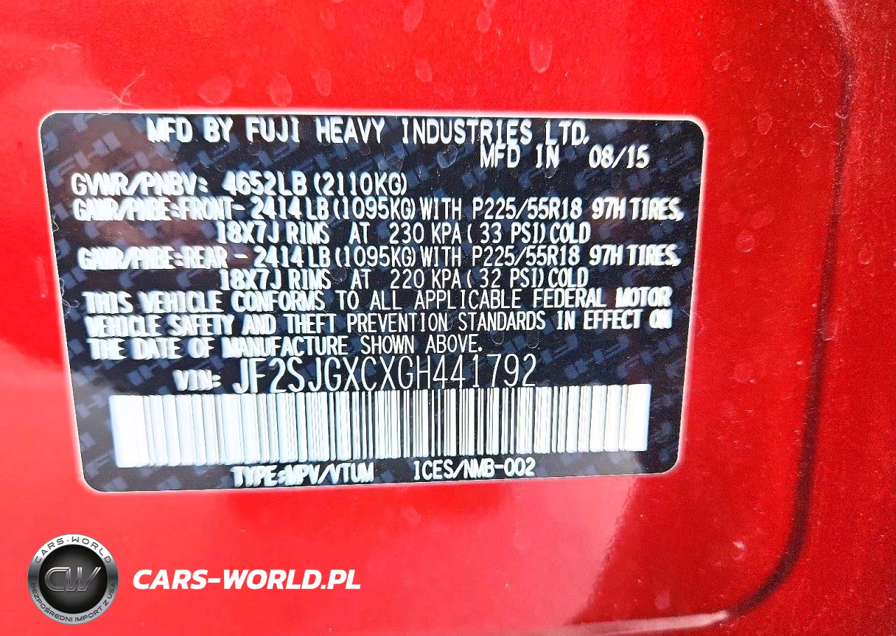 2016 SUBARU FORESTER 2.0XT TOURING VIN:JF2SJGXCXGH441792 - 12