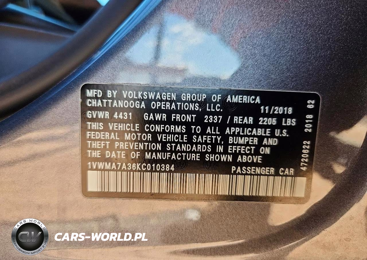 2019 Volkswagen Passat Se R-Line VIN:1VWMA7A36KC010384 - 13