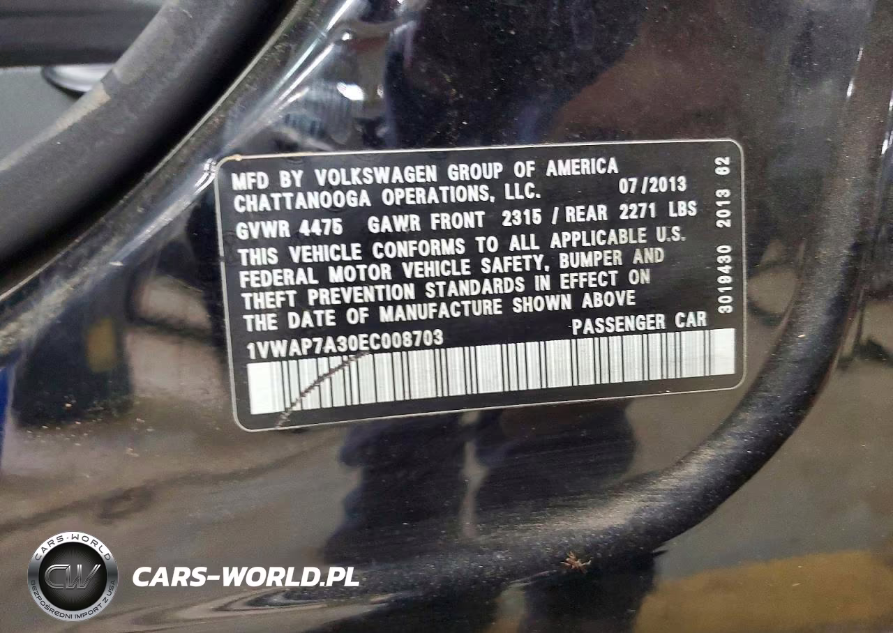 2014 Volkswagen Passat S VIN:1VWAP7A30EC008703 - 12