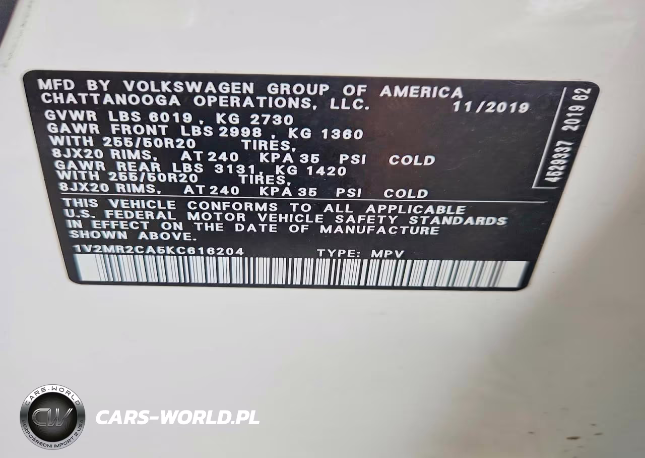 2019 Volkswagen Atlas Sel VIN:1V2MR2CA5KC616204 - 13