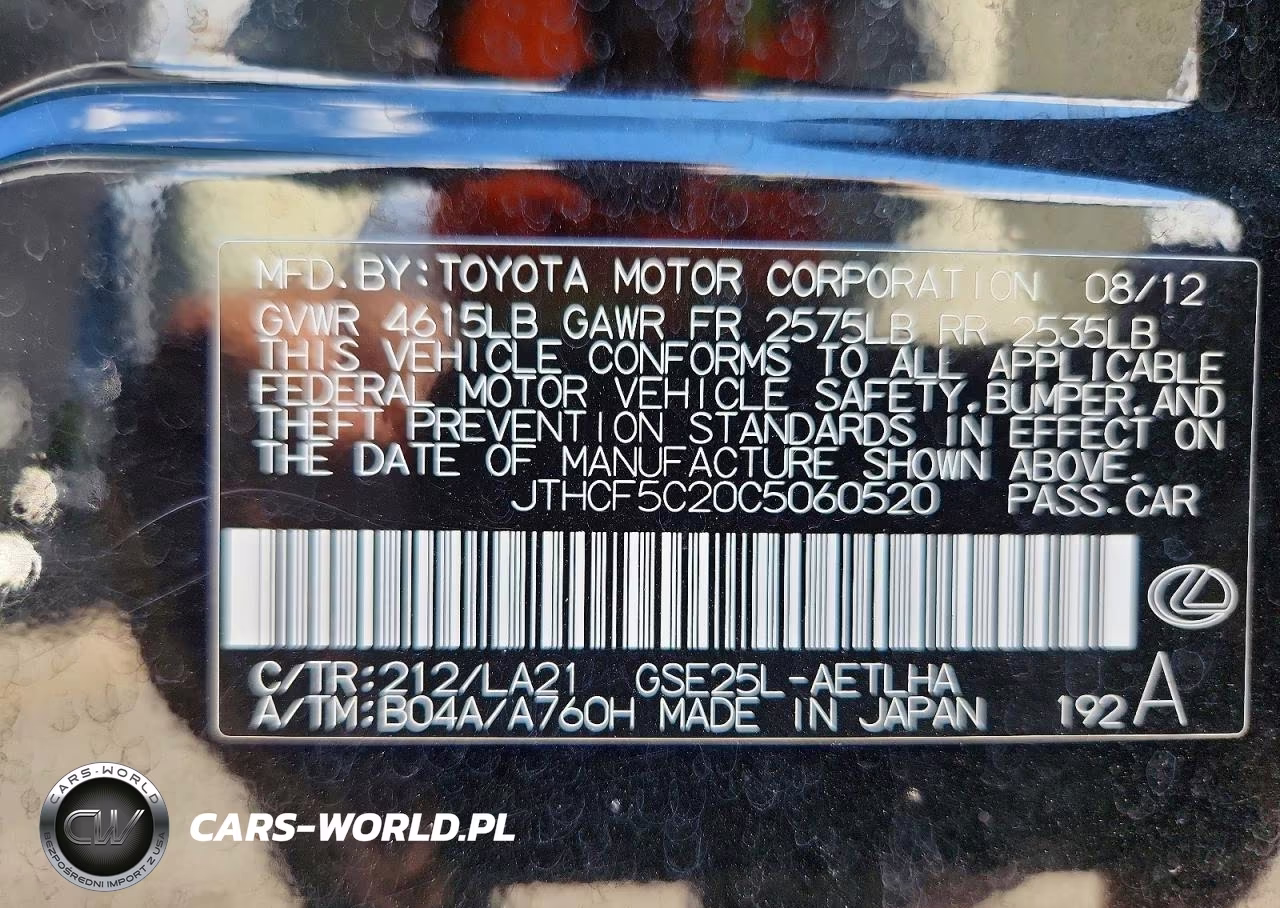 2012 Lexus Is 250 VIN:JTHCF5C20C5060520 - 13