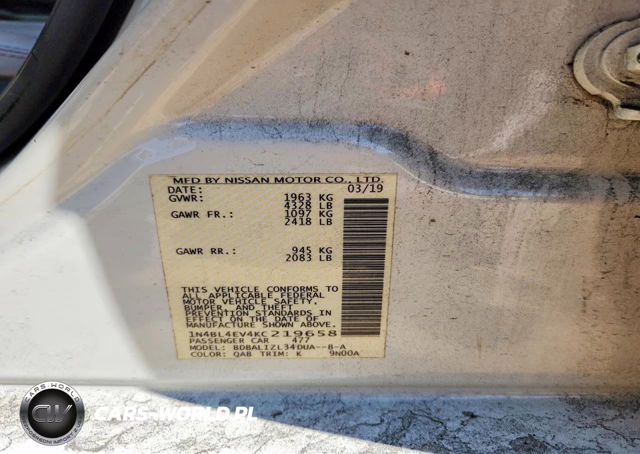 2019 Niss Altima Sl VIN:1N4BL4EV4KC219658 - 12