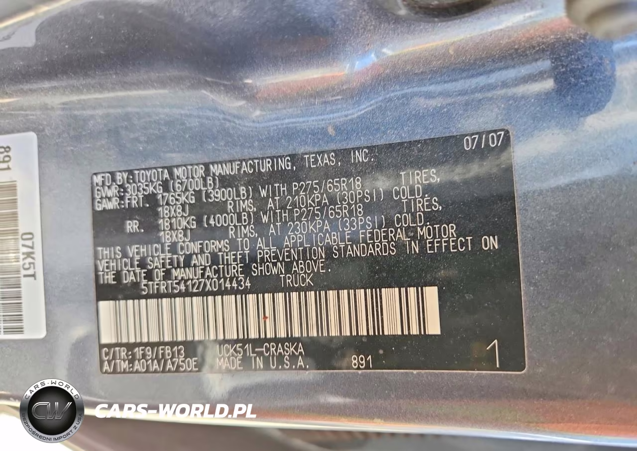 2007 Toyota Tundra Sr5 VIN:5TFRT54127X014434 - 12