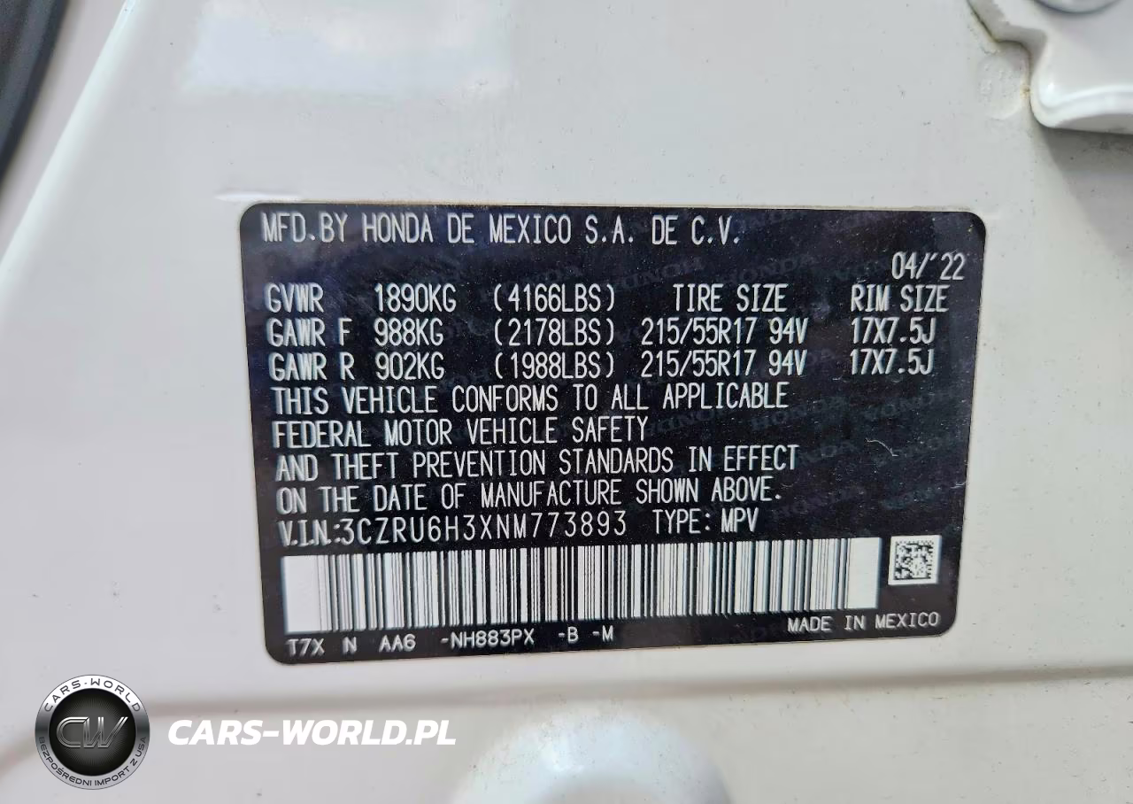 2022 Honda Hr-V Lx VIN:3CZRU6H3XNM773893 - 14