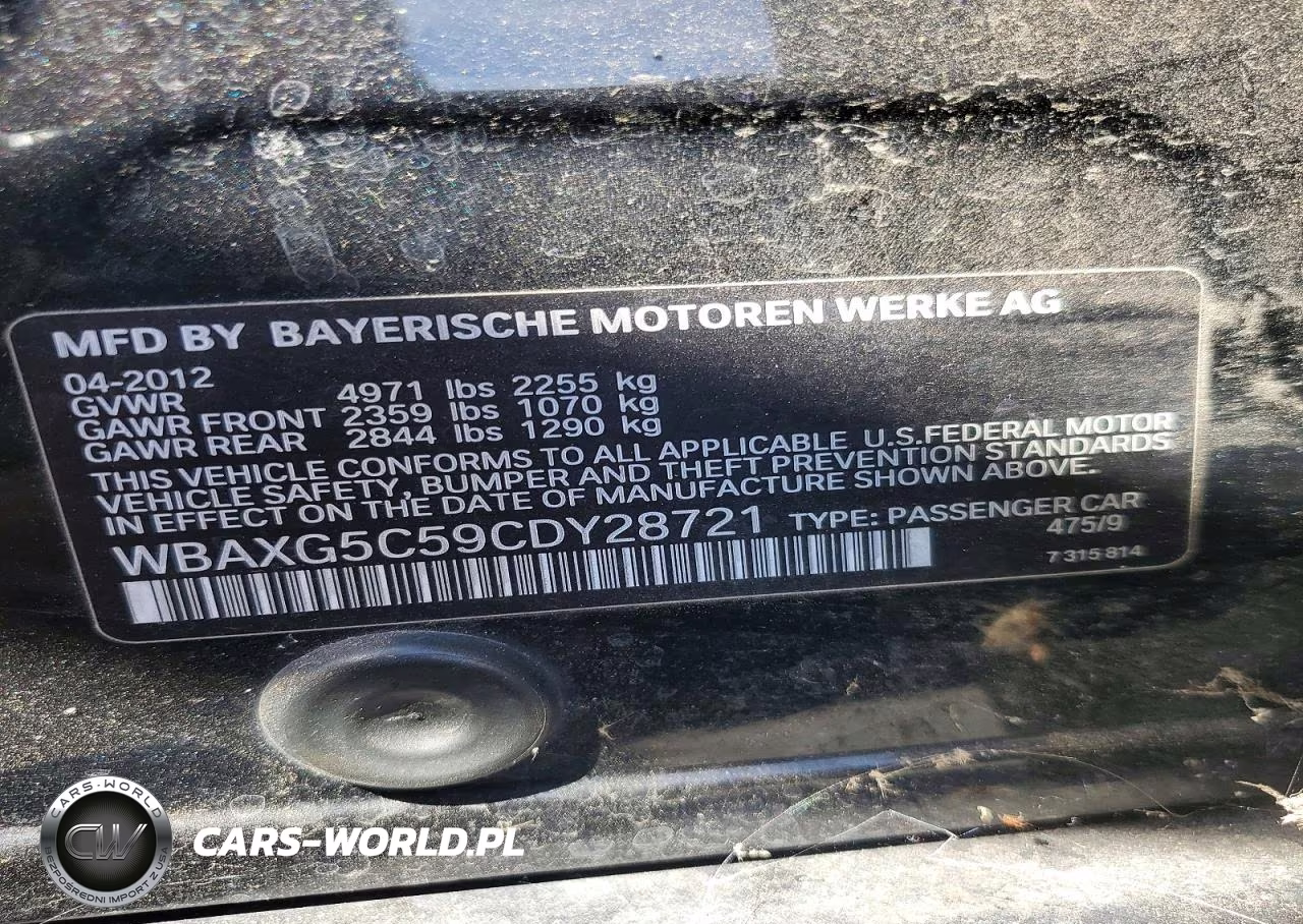 2012 BMW 528 I VIN:WBAXG5C59CDY28721 - 12