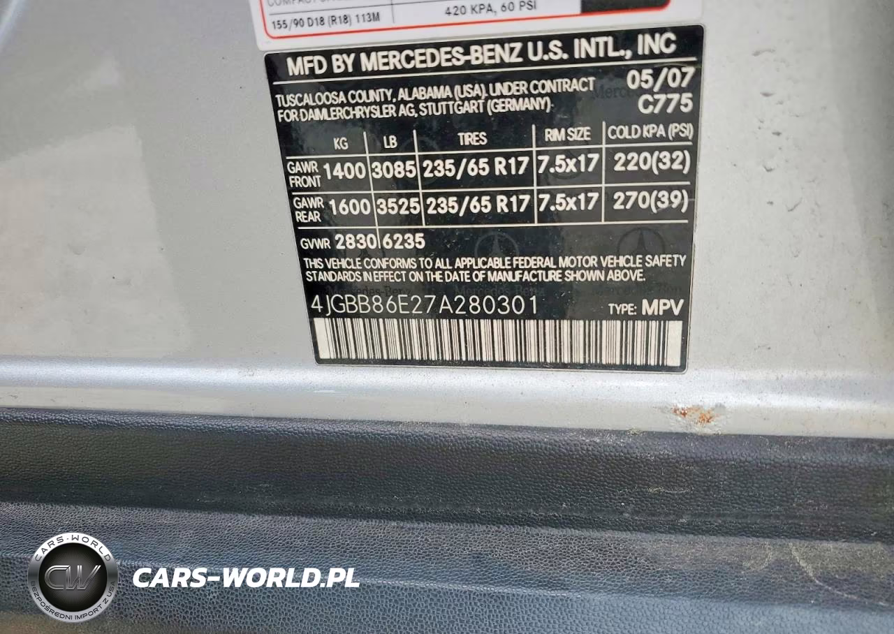 2007 Mercedes-Benz Ml 350 VIN:4JGBB86E27A280301 - 13