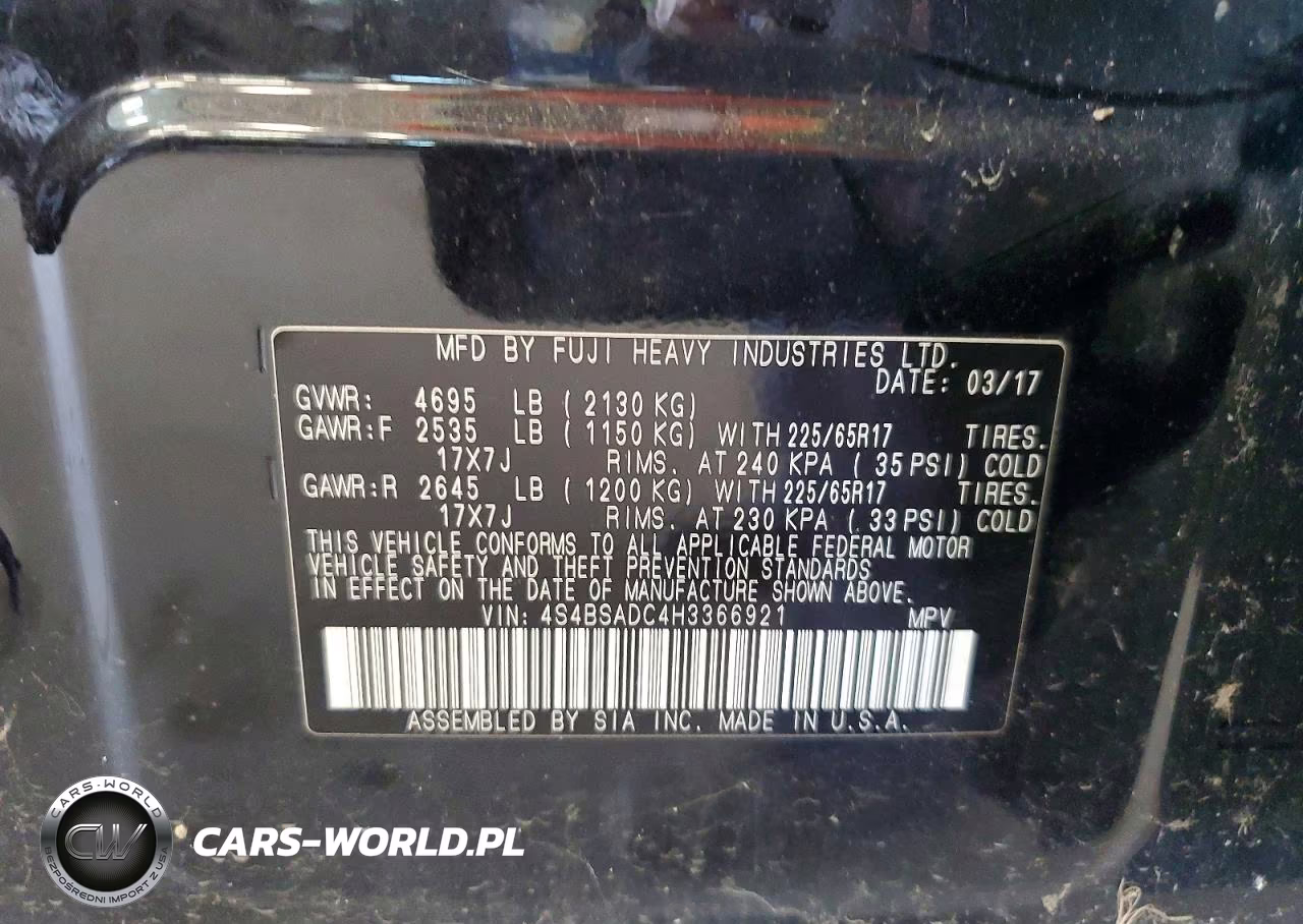 2017 Subaru Outback 2.5I Premium VIN:4S4BSADC4H3366921 - 14