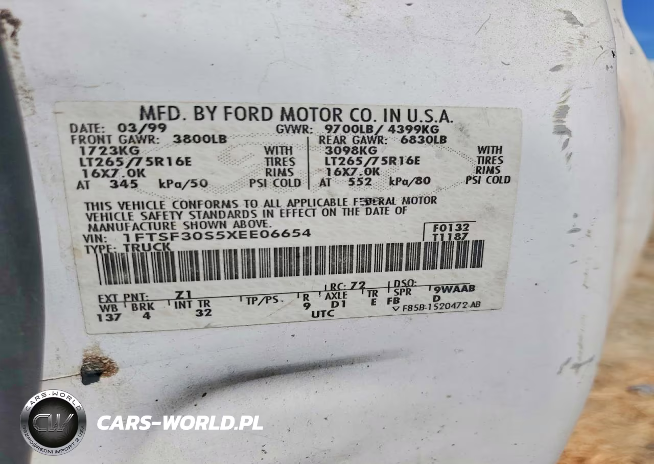 1999 Ford F350 Srw Super Duty VIN:1FTSF30S5XEE06654 - 12