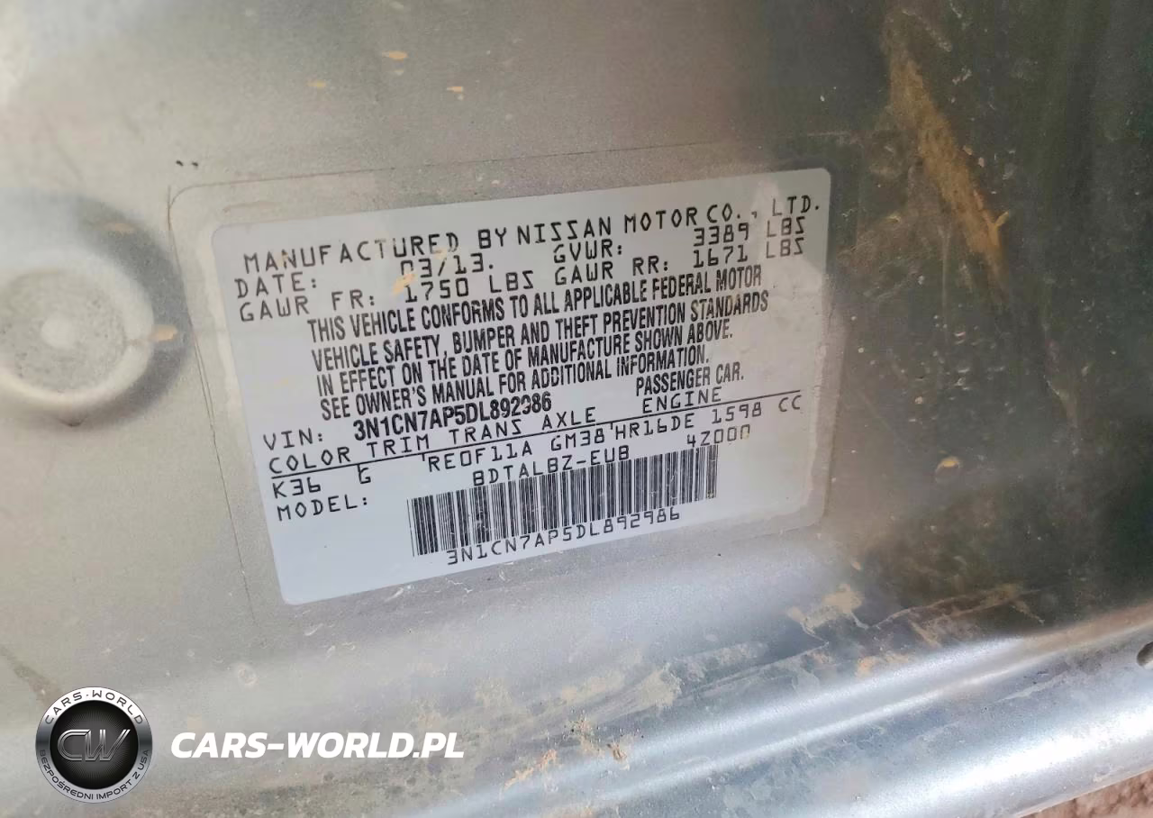 2013 Nissan Versa 1.6 S VIN:3N1CN7AP5DL892986 - 13