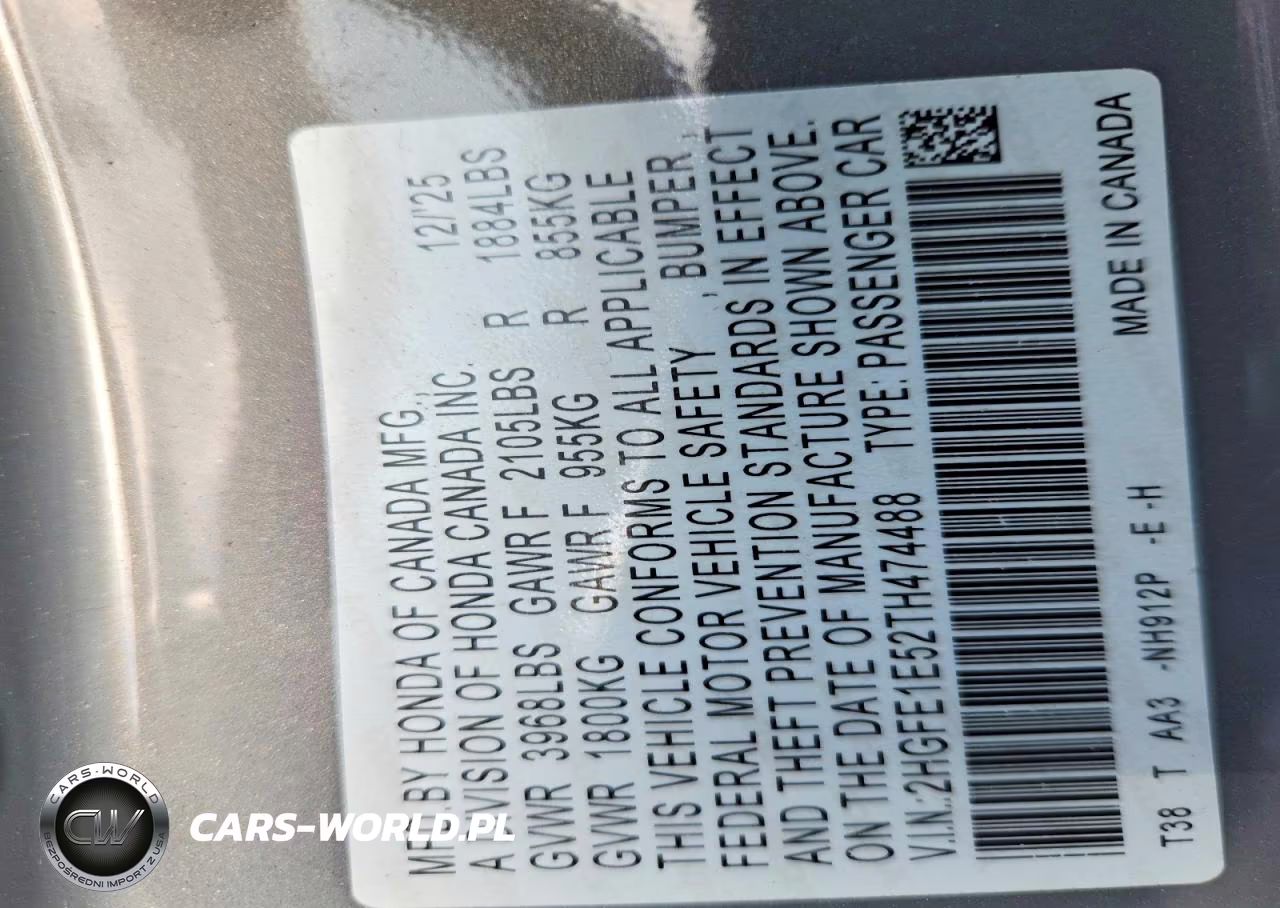 2026 Honda Civic Si VIN:2HGFE1E52TH474488 - 12
