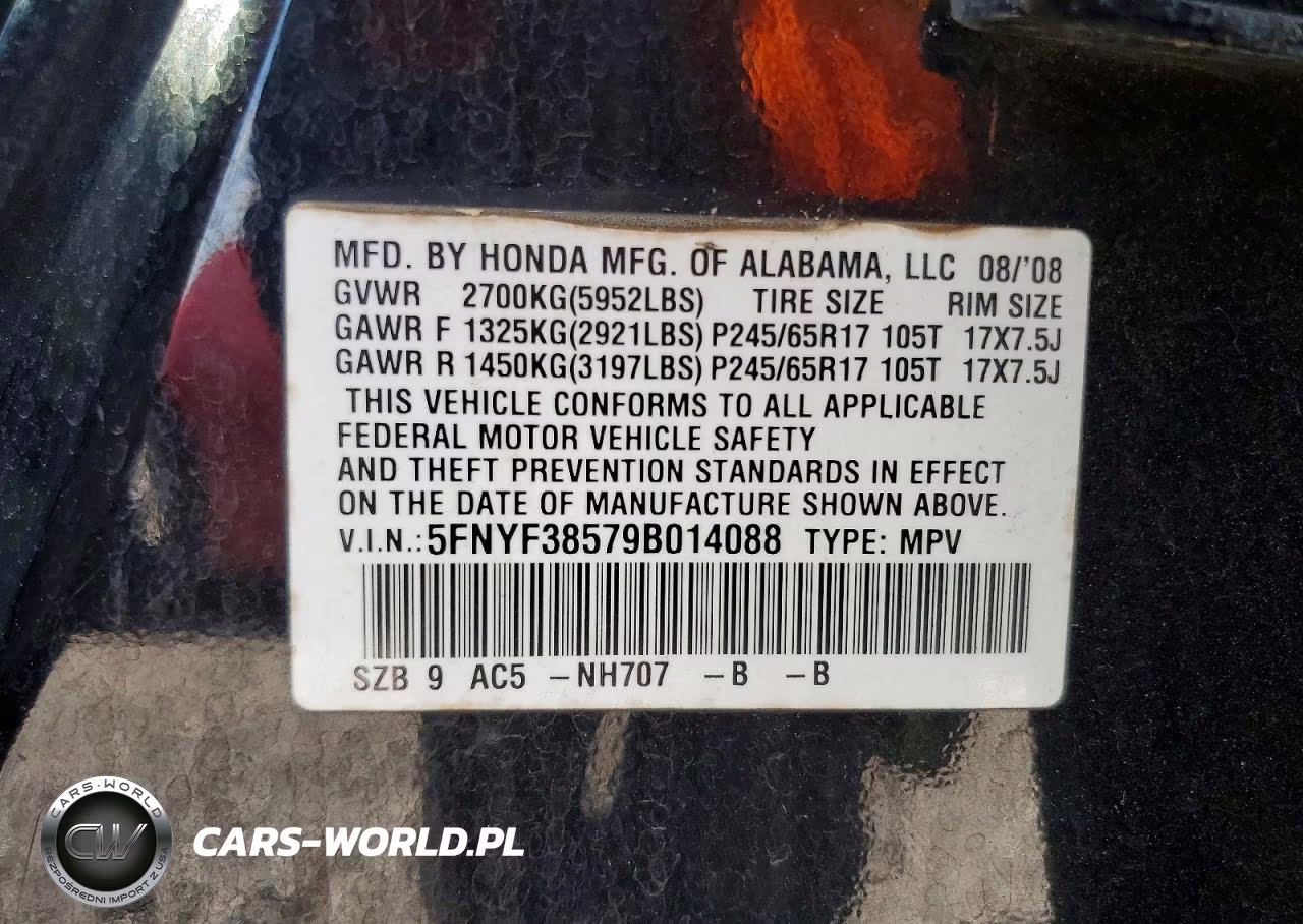 2009 Honda Pilot Exl VIN:5FNYF38579B014088 - 13