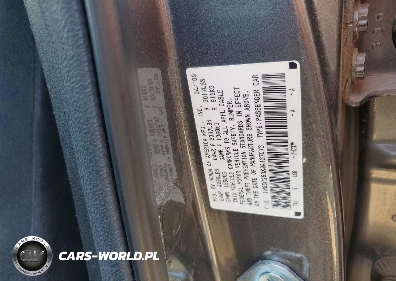 2009 Honda Accord Lx VIN:1HGCP263X9A137073 - 12