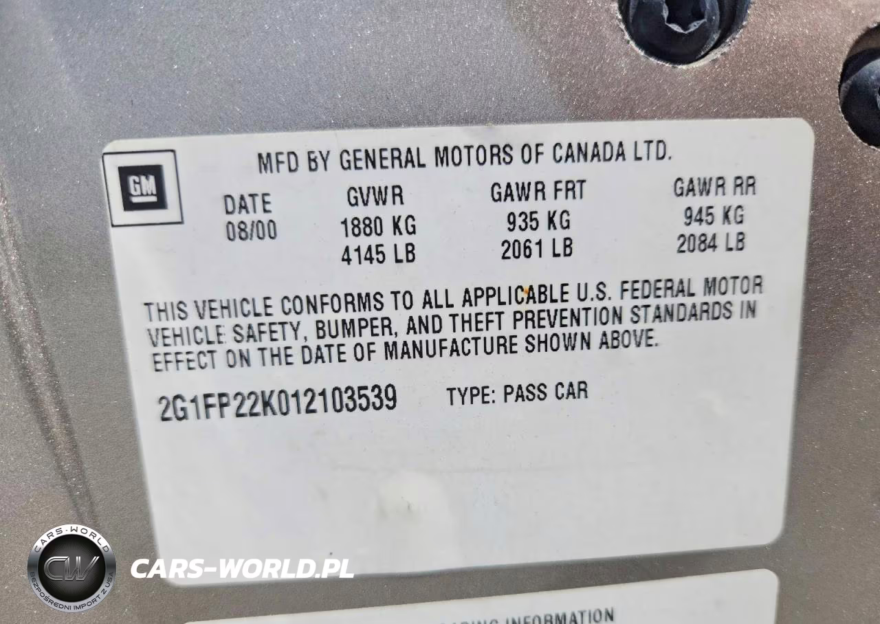 2001 Chevrolet Camaro VIN:2G1FP22K012103539 - 12