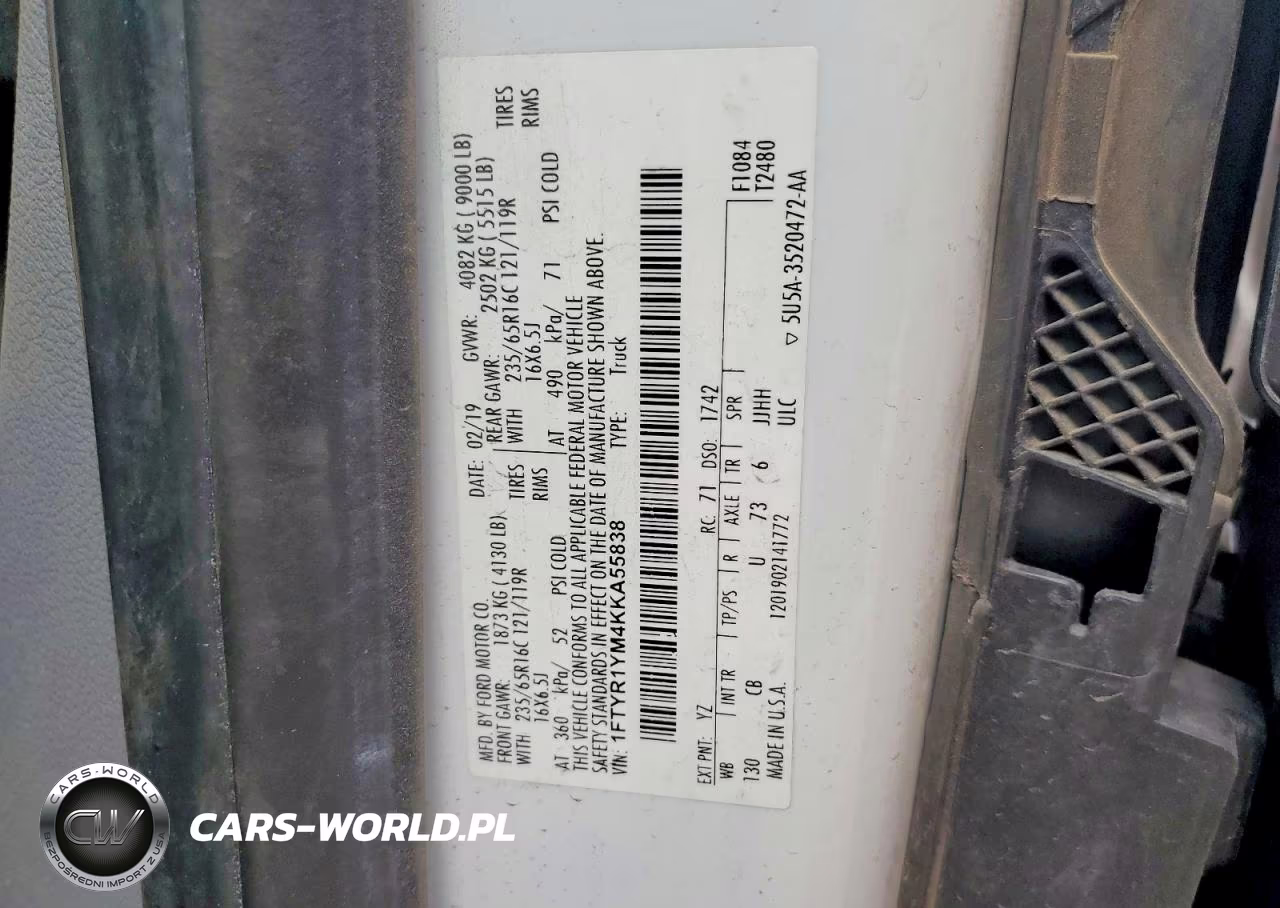 2019 Ford Transit T-250 VIN:1FTYR1YM4KKA55838 - 13