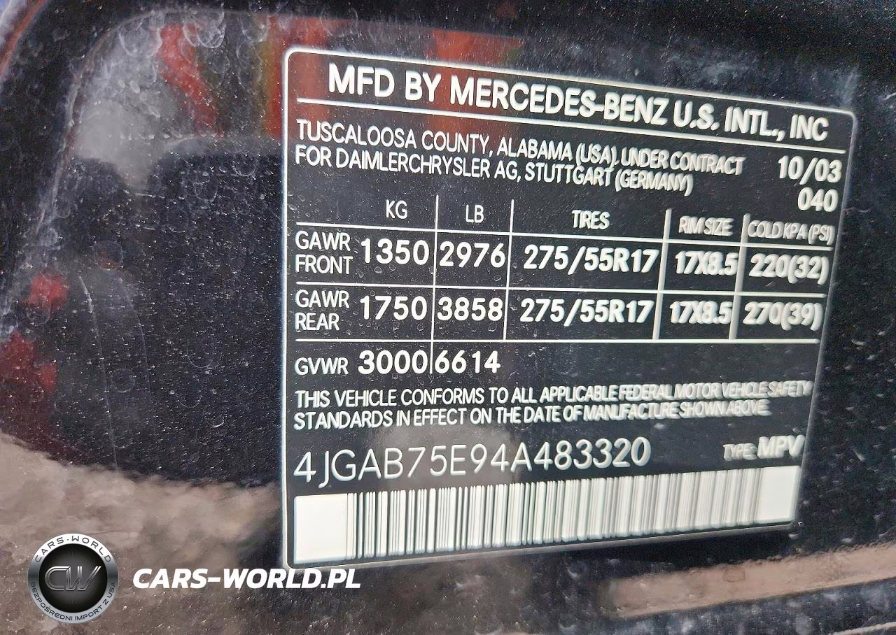2004 Mercedes-Benz Ml 500 VIN:4JGAB75E94A483320 - 13