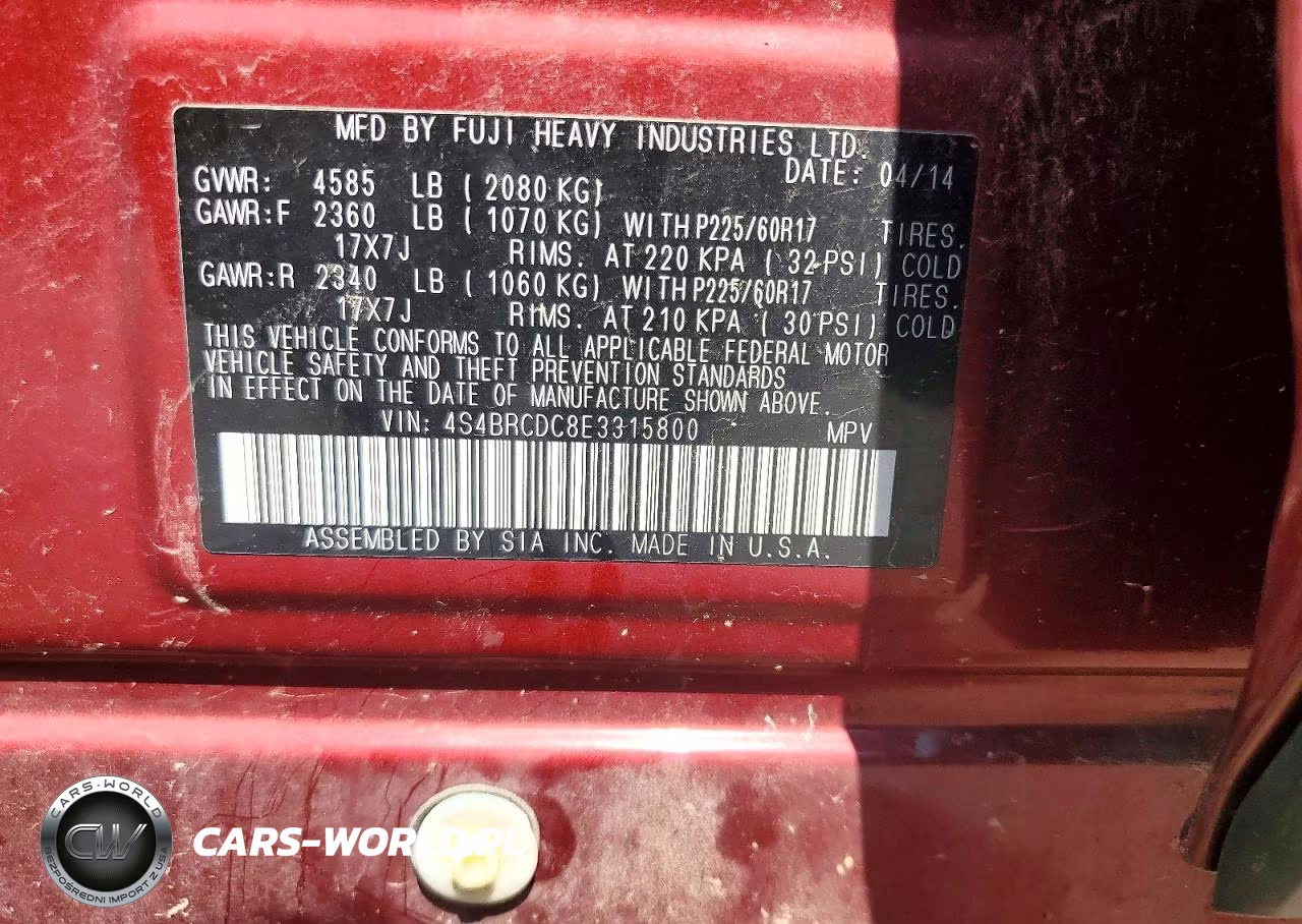 2014 Subaru Outback 2.5I Premium VIN:4S4BRCDC8E3315800 - 13