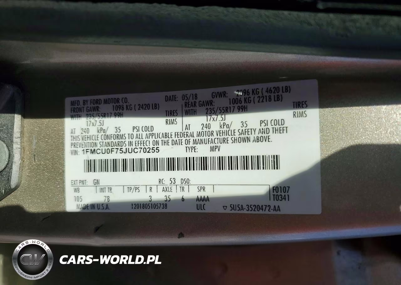 2018 Ford Escape S VIN:1FMCU0F75JUC70255 - 13