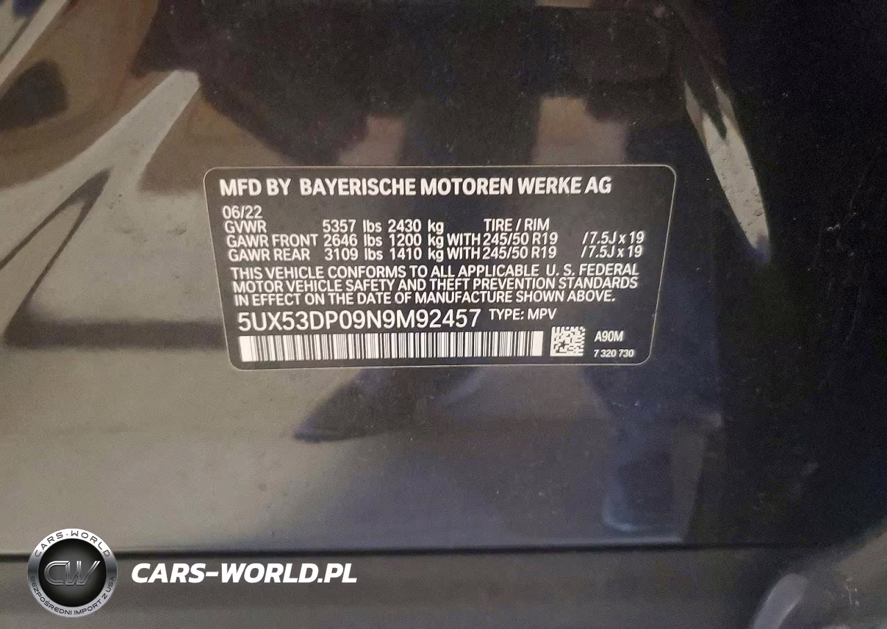 2022 BMW X3 xDrive30I VIN:5UX53DP09N9M92457 - 13