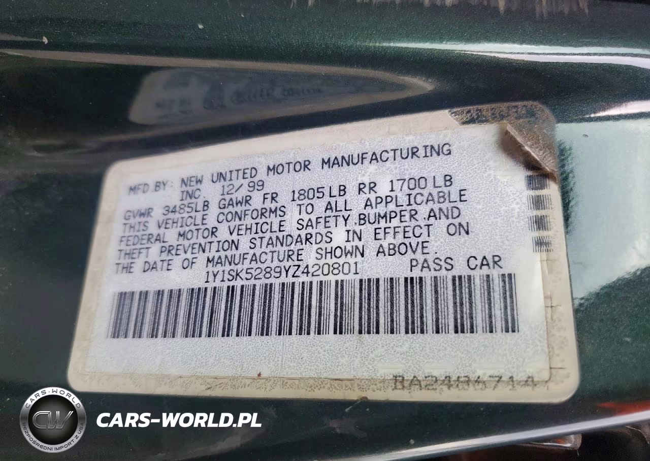 2000 Chevrolet Geo Prizm Base VIN:1Y1SK5289YZ420801 - 12