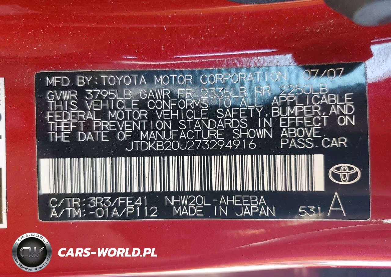 2007 Toyota Prius Base VIN:JTDKB20U273294916 - 12