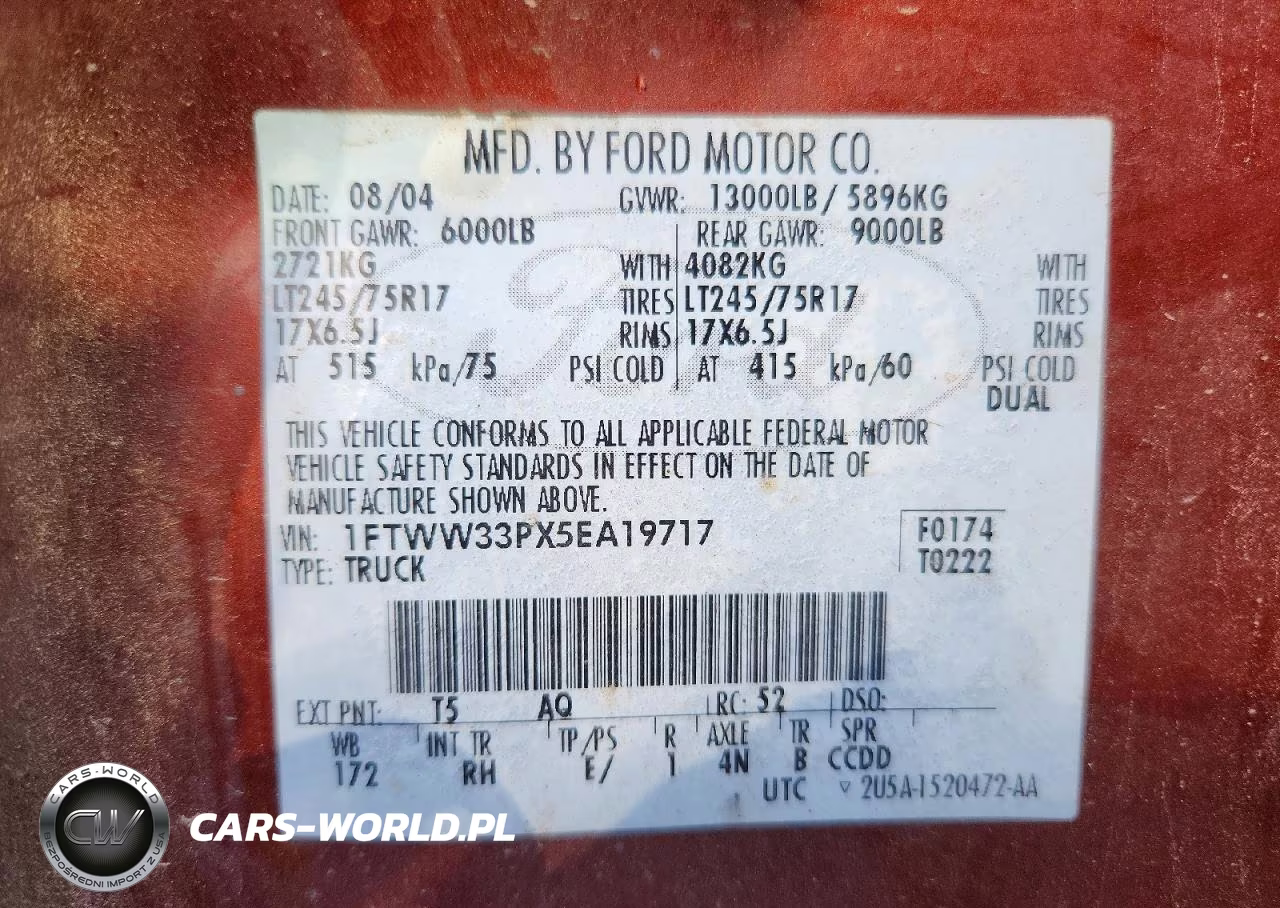 2005 Ford F350 Super Duty VIN:1FTWW33PX5EA19717 - 12