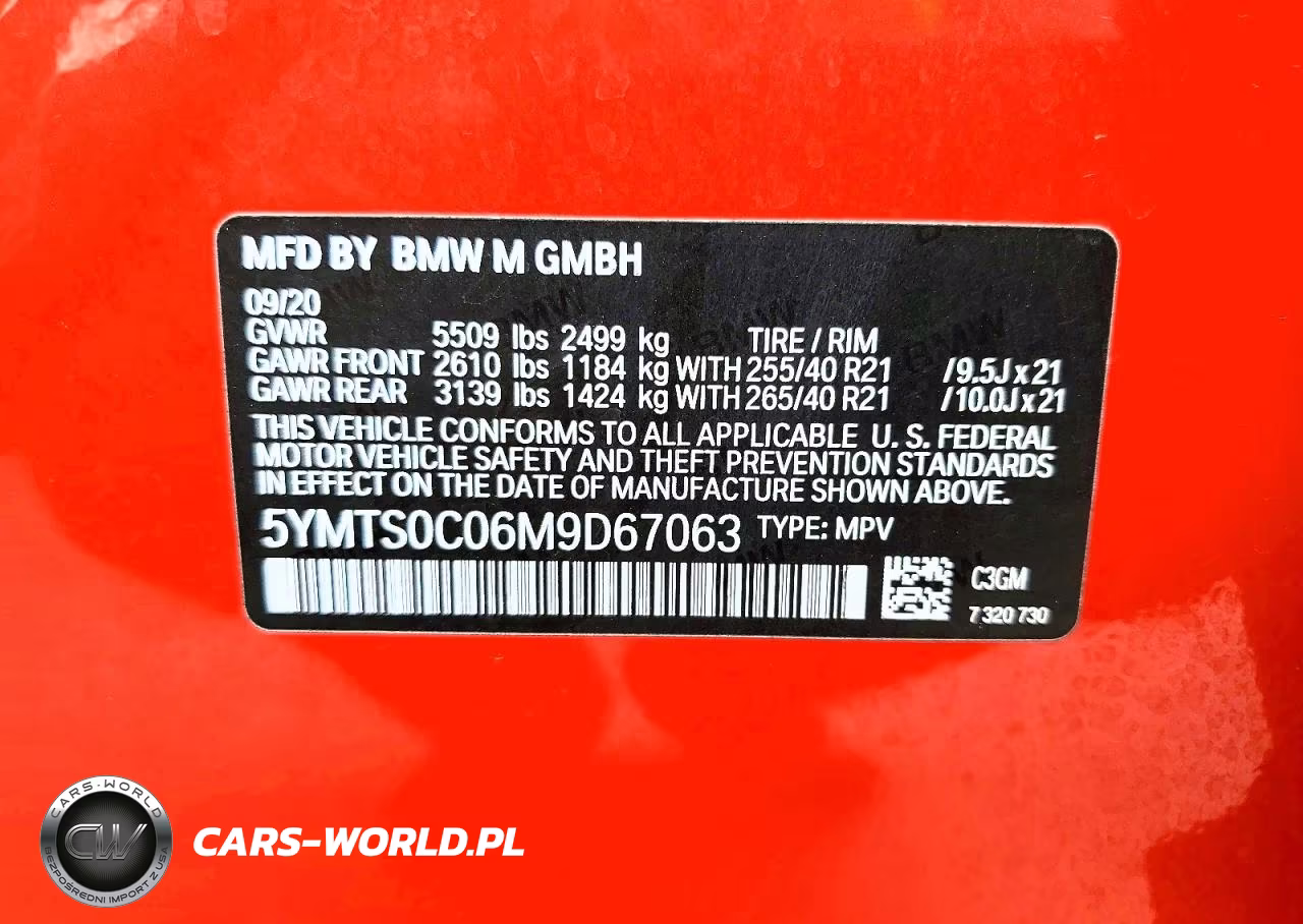 2021 BMW X3 M VIN:5YMTS0C06M9D67063 - 13