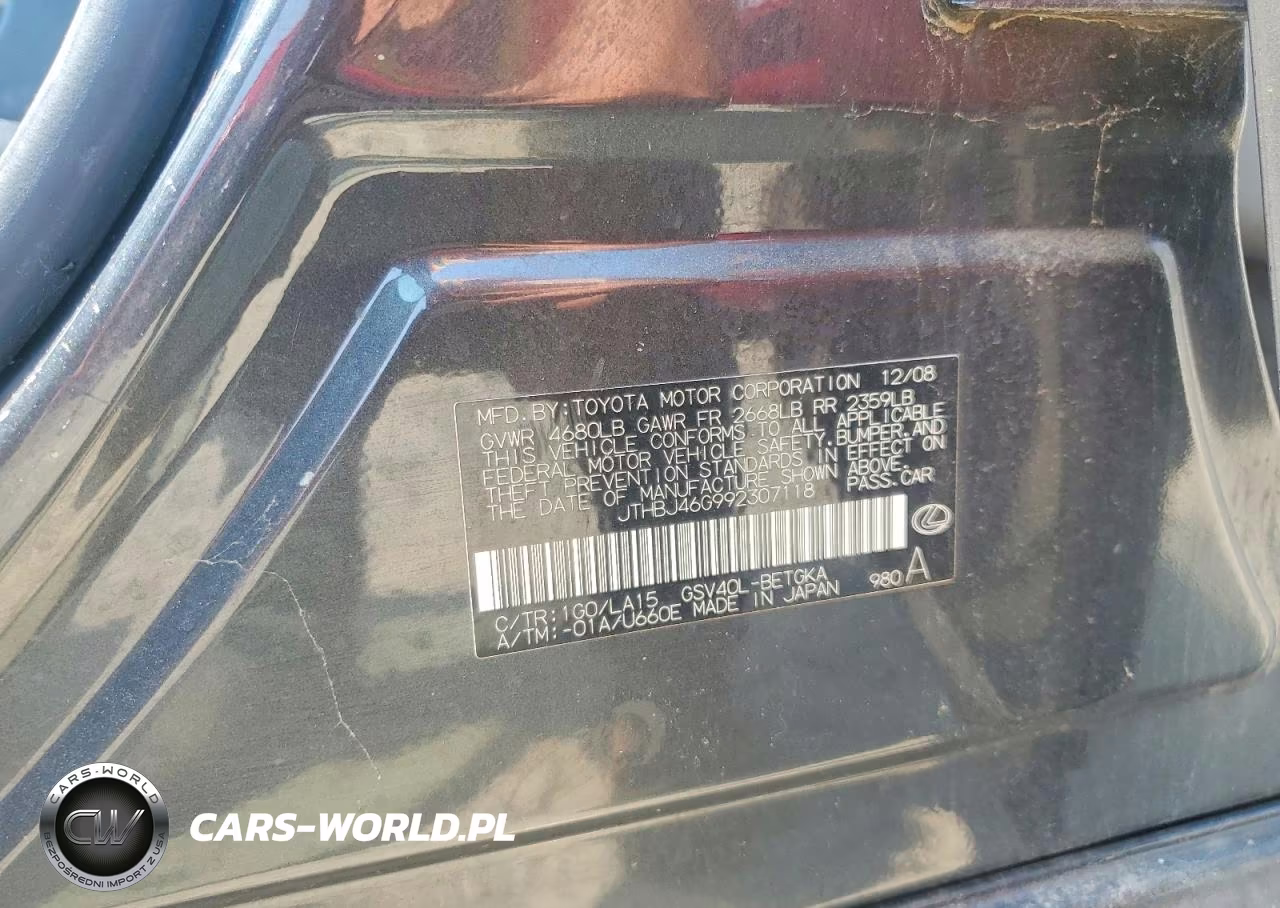 2009 Lexus Es 350 VIN:JTHBJ46G992307118 - 12
