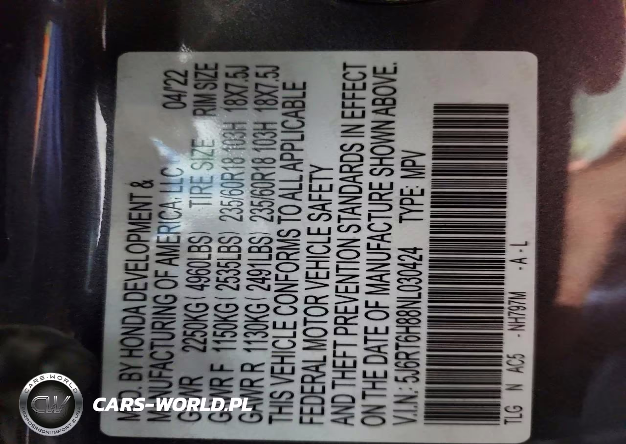 2022 Honda Cr-V Exl VIN:5J6RT6H88NL030424 - 13