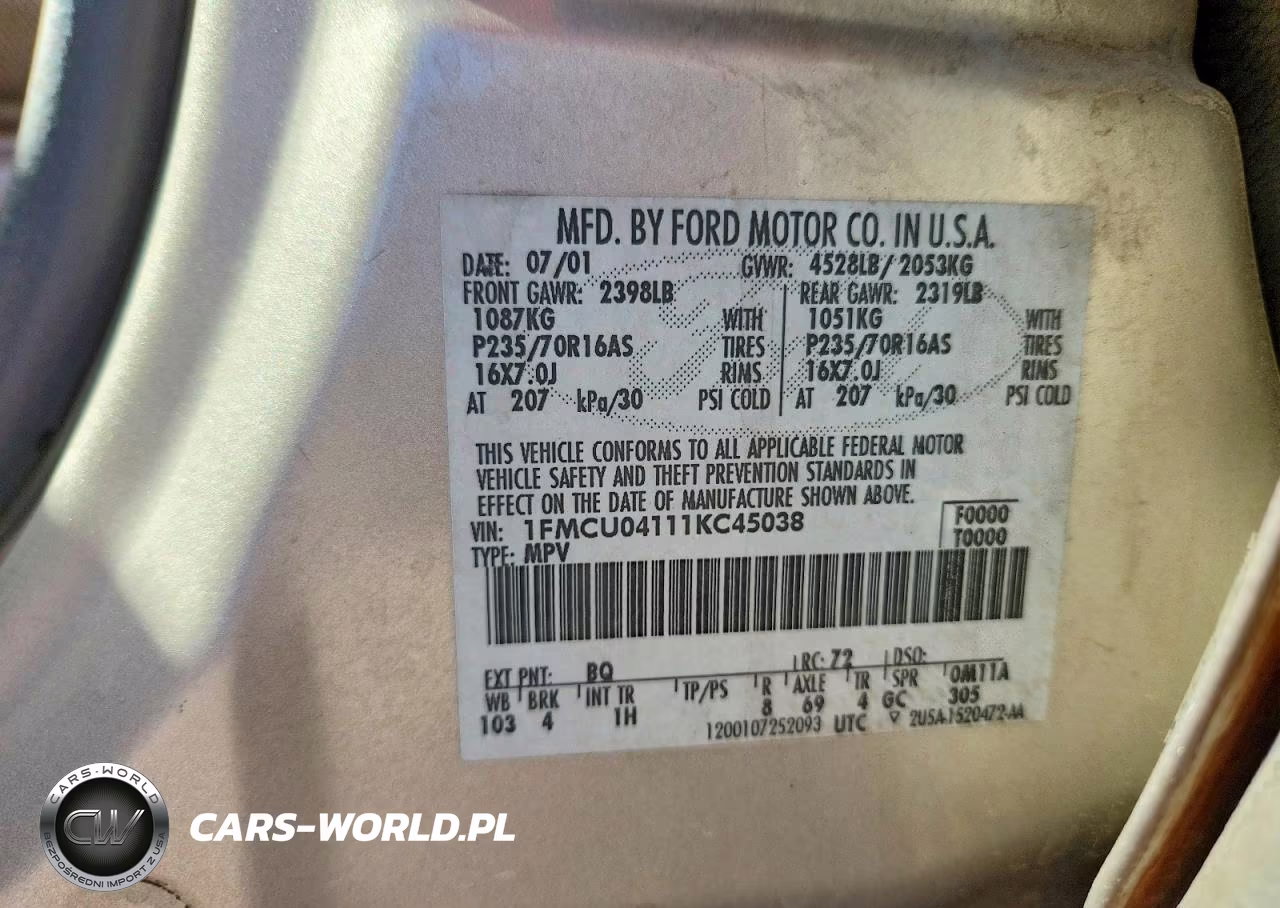 2001 Ford Escape Xlt VIN:1FMCU04111KC45038 - 12