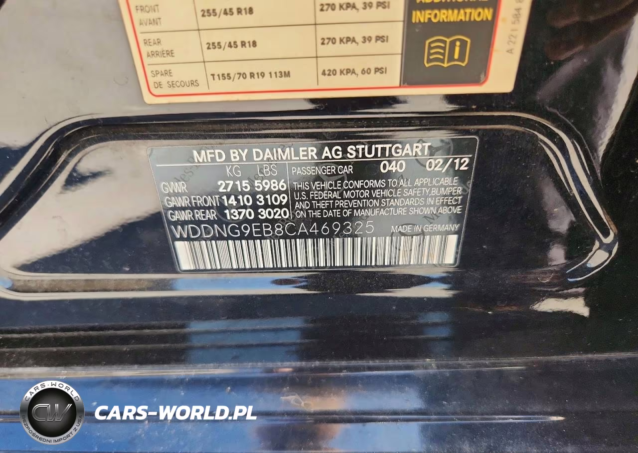 2012 Mercedes-Benz S 550 4Matic VIN:WDDNG9EB8CA469325 - 12
