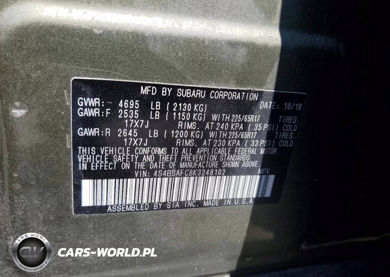 2019 Subaru Outback 2.5I Premium VIN:4S4BSAFC8K3248102 - 12