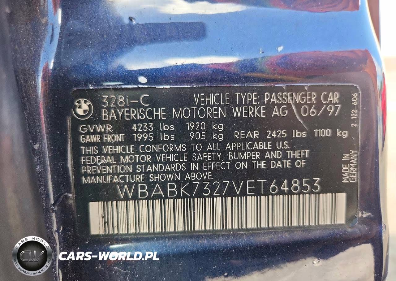 1997 BMW 328 Ic VIN:WBABK7327VET64853 - 13