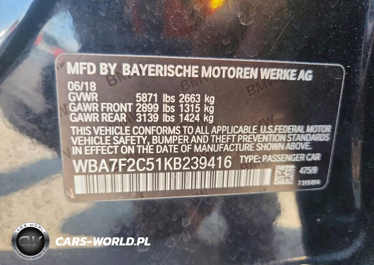 2019 BMW 750 Xi VIN:WBA7F2C51KB239416 - 12
