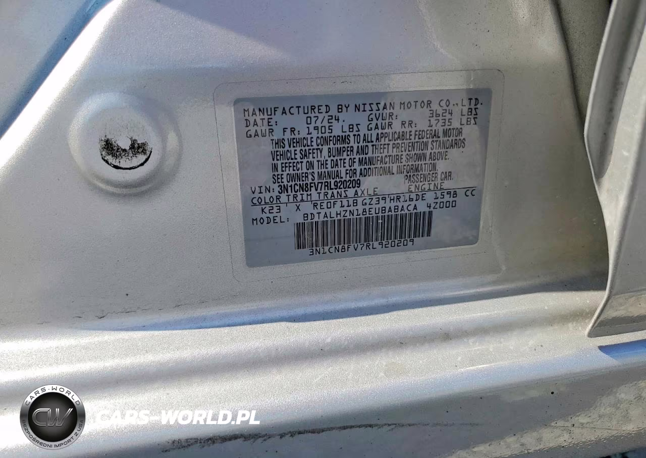 2024 Nissan Versa Sr VIN:3N1CN8FV7RL920209 - 12