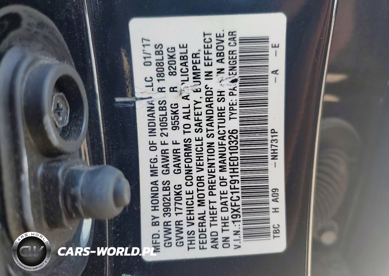 2017 Honda Civic Touring VIN:19XFC1F91HE010326 - 13