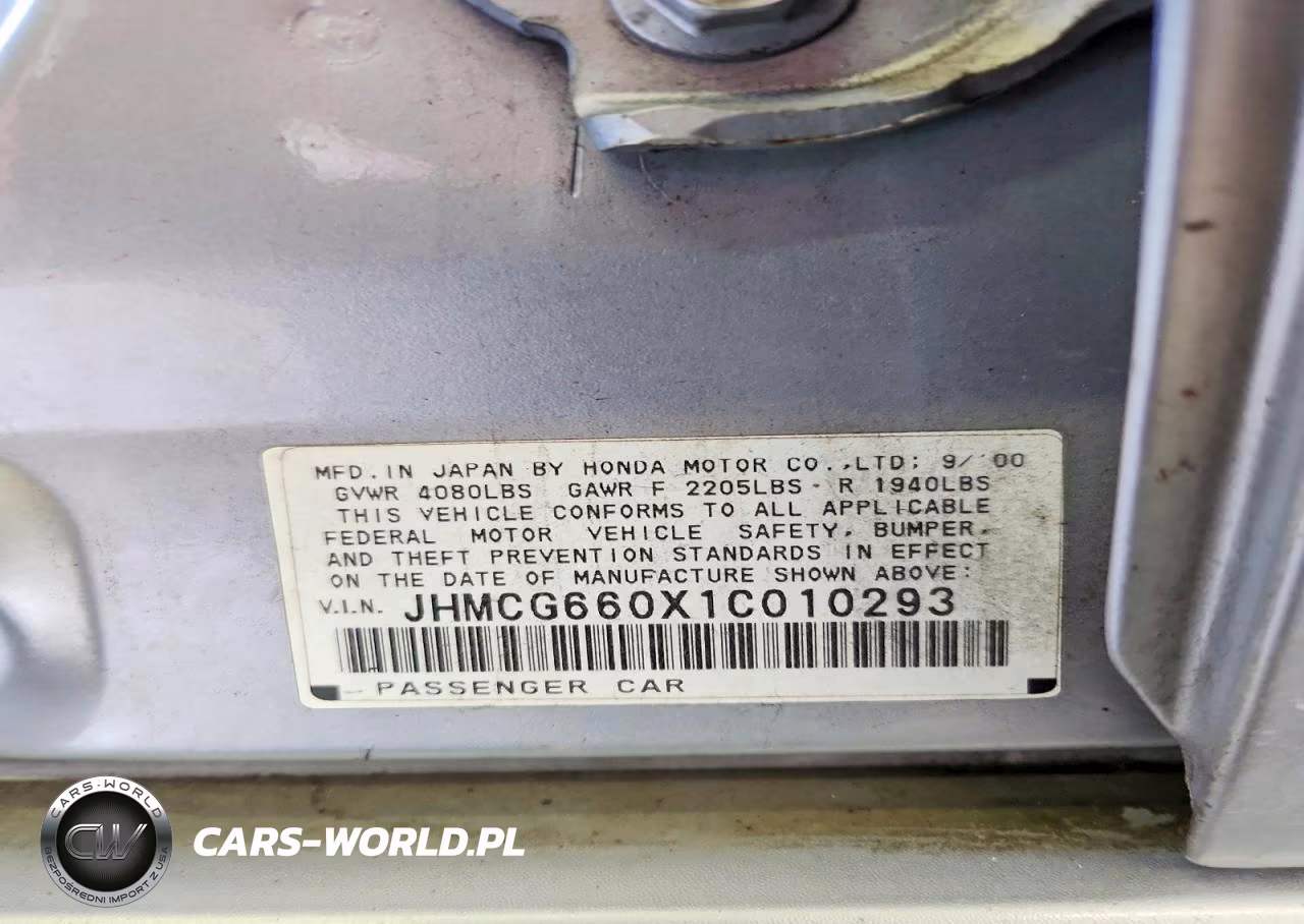 2001 Honda Accord Ex VIN:JHMCG660X1C010293 - 12