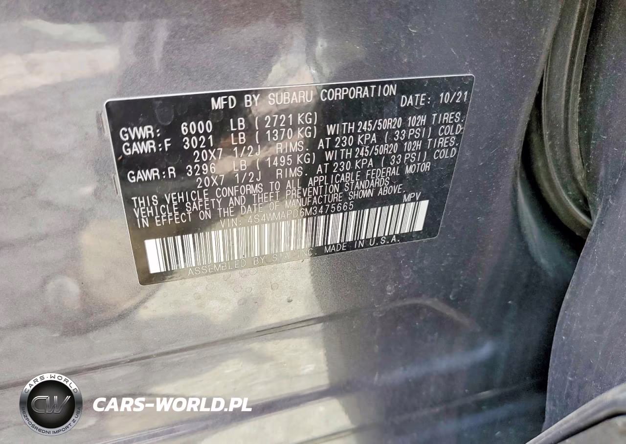 2021 Subaru Ascent Limited VIN:4S4WMAPD6M3475665 - 13