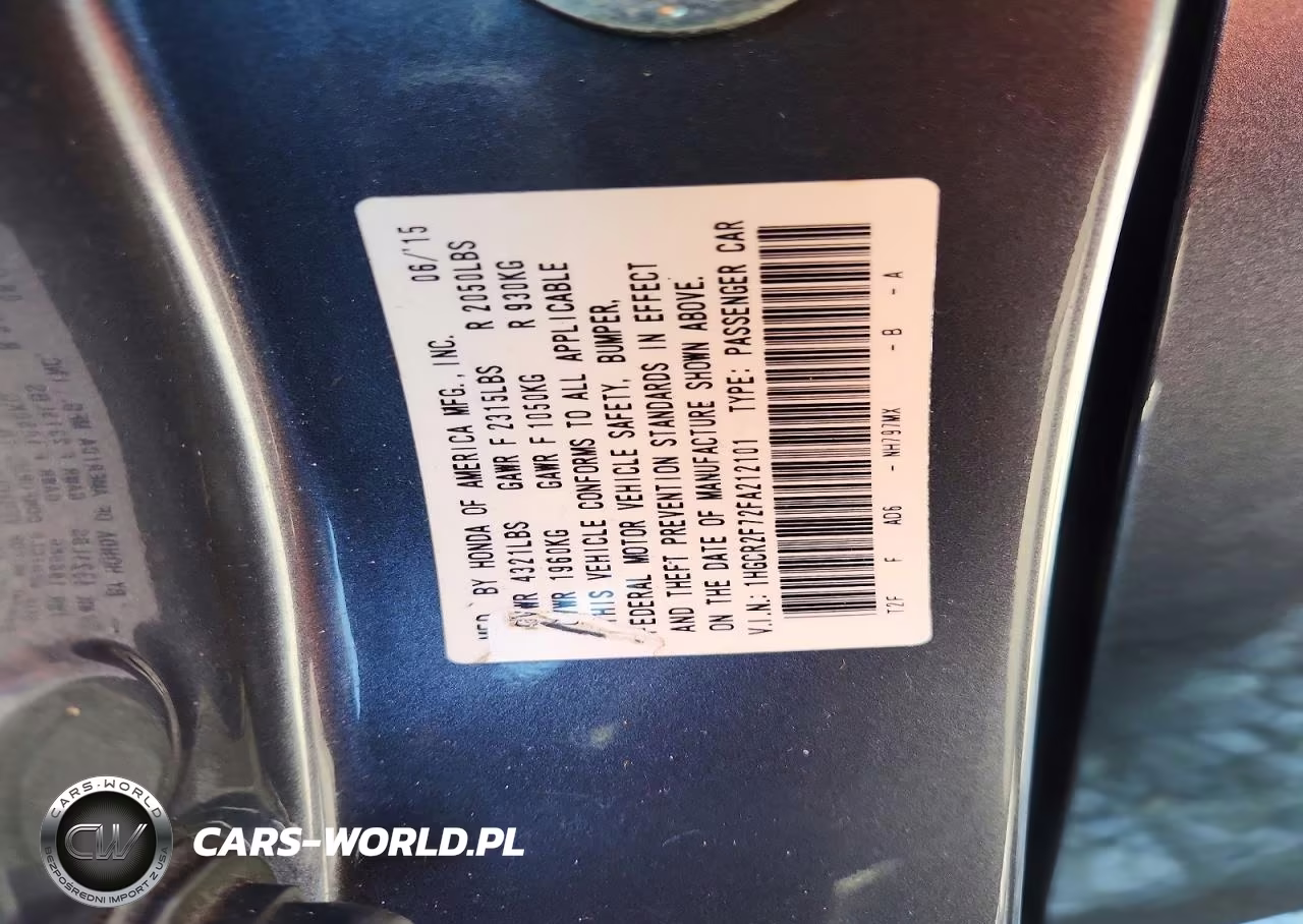 2015 Honda Accord Ex VIN:1HGCR2F72FA212101 - 12