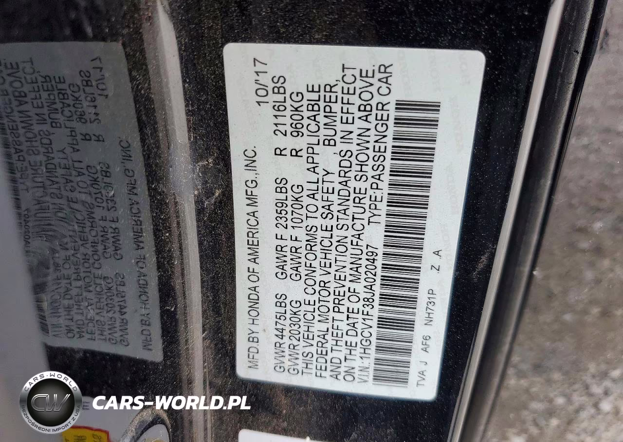 2018 Honda Accord Sport VIN:1HGCV1F38JA020497 - 13