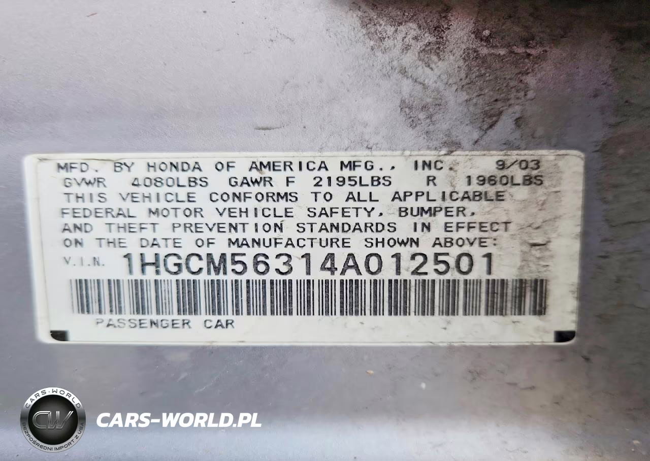 2004 Honda Accord Lx VIN:1HGCM56314A012501 - 12