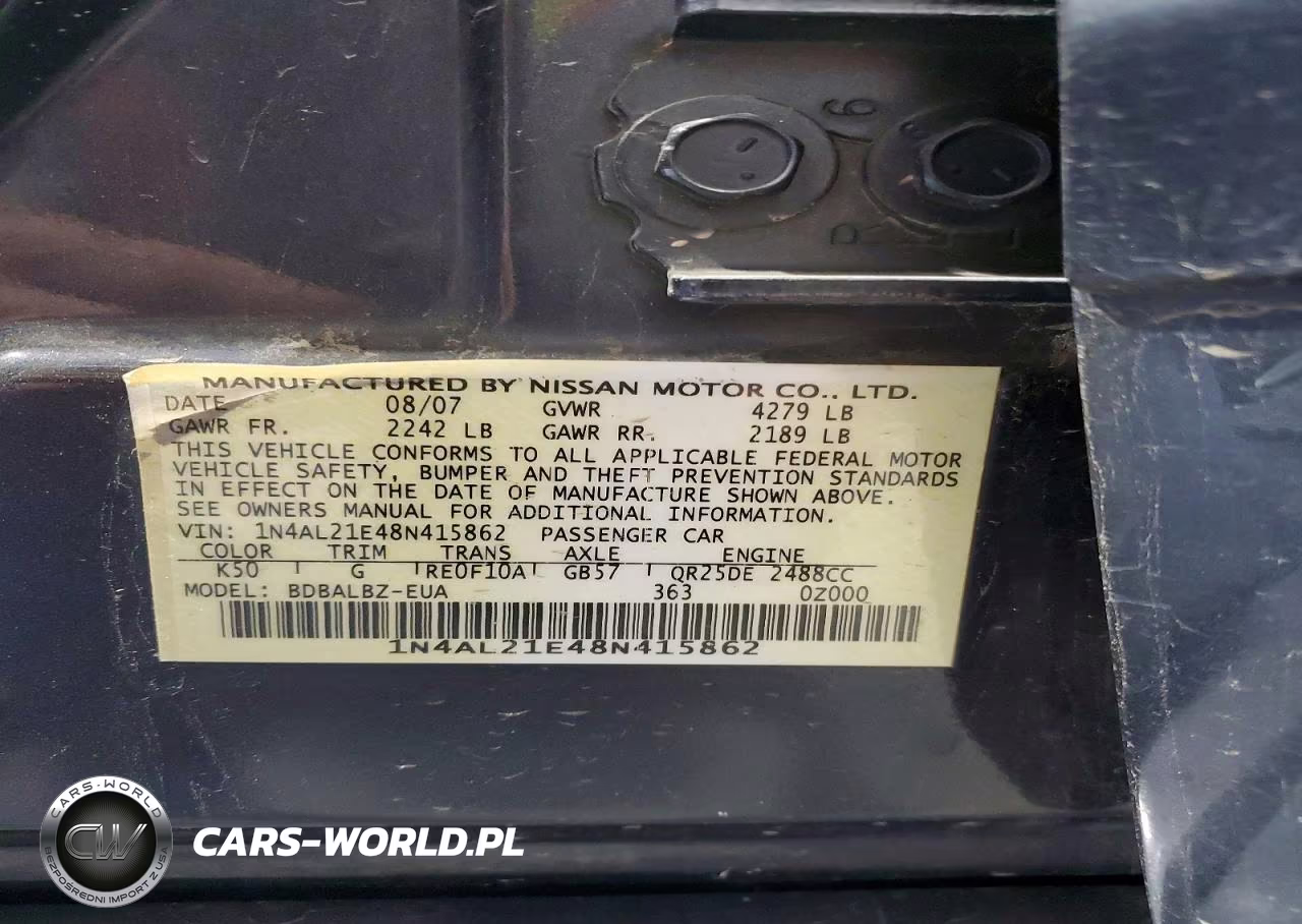 2008 Nissan Altima 2.5 VIN:1N4AL21E48N415862 - 12