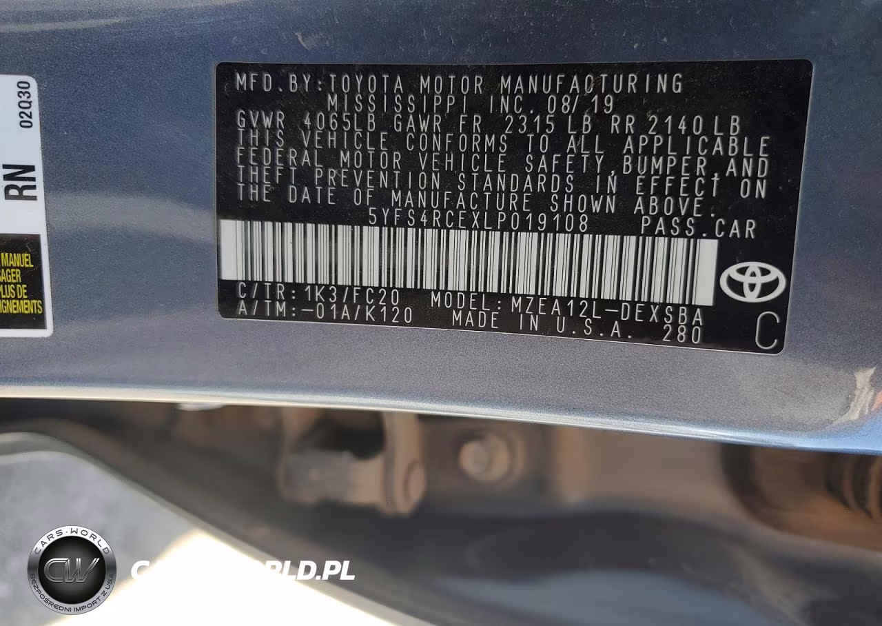 2020 Toyota Corolla Se VIN:5YFS4RCEXLP019108 - 12