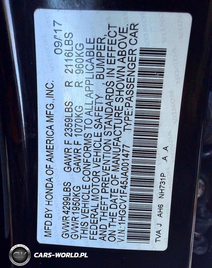 2018 Honda Accord Ex VIN:1HGCV1F45JA001477 - 10