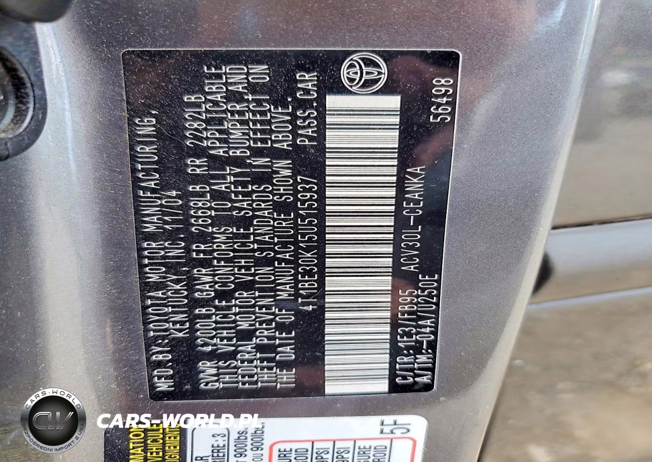 2005 Toyt Camry VIN:4T1BE30K15U515937 - 12