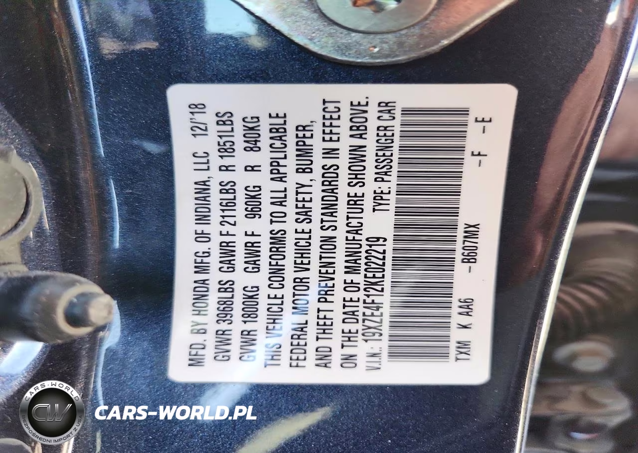 2019 Honda Insight Lx VIN:19XZE4F12KE022219 - 12