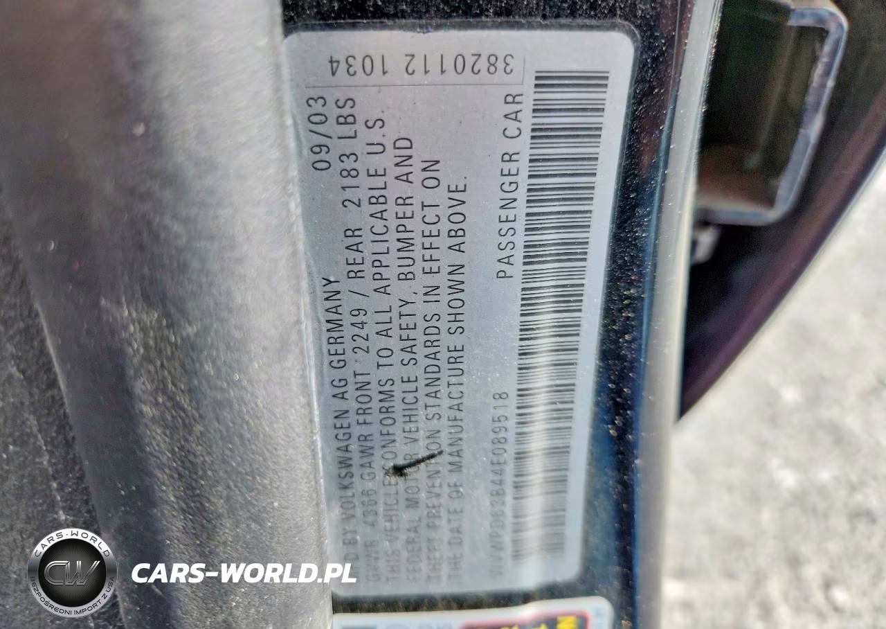 2004 Volkswagen Passat Gls VIN:WVWPD63B44E089518 - 12