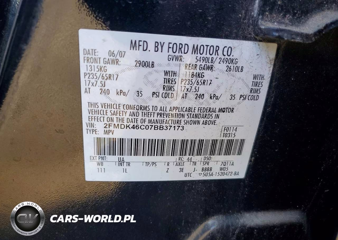 2007 Ford Edge Se VIN:2FMDK46C07BB37173 - 13