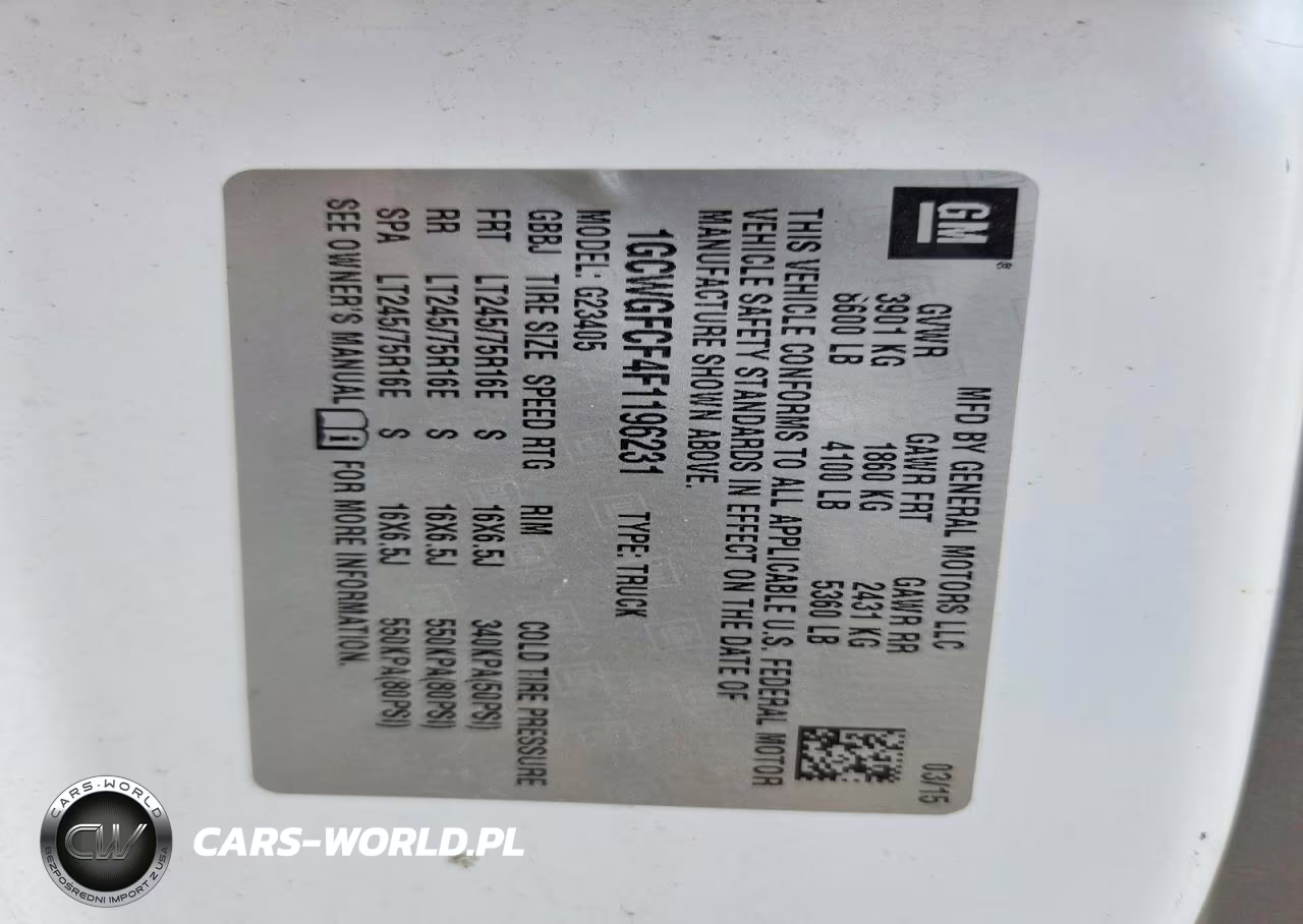 2015 Chevrolet Express G2500 VIN:1GCWGFCF4F1196231 - 13