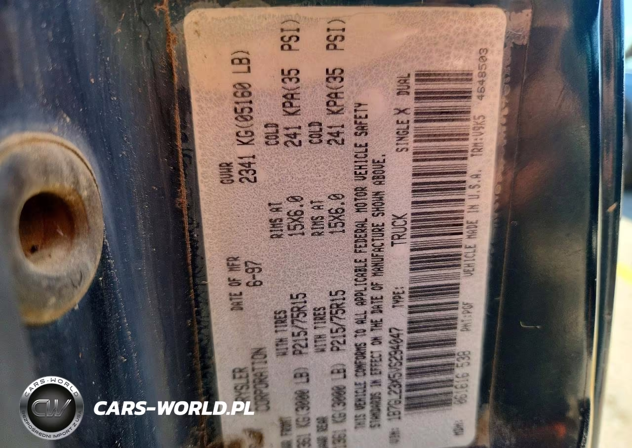 1997 Dodge Dakota VIN:1B7GL23X5VS294047 - 12